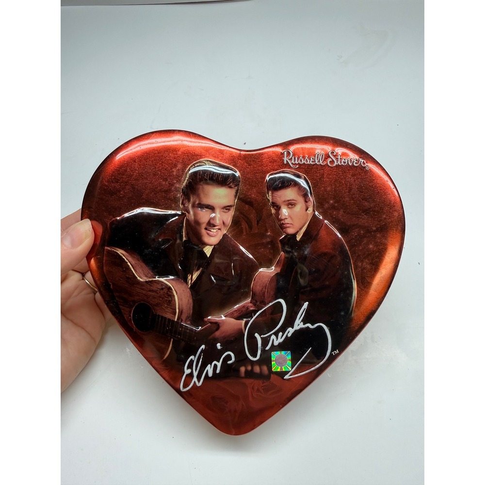 Elvis Presley Russell Stover Heart Shaped Tin Red Rose Signature Collectible